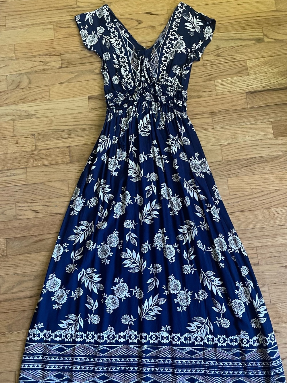 Nostalgia Navy and White Floral Maxi Dress